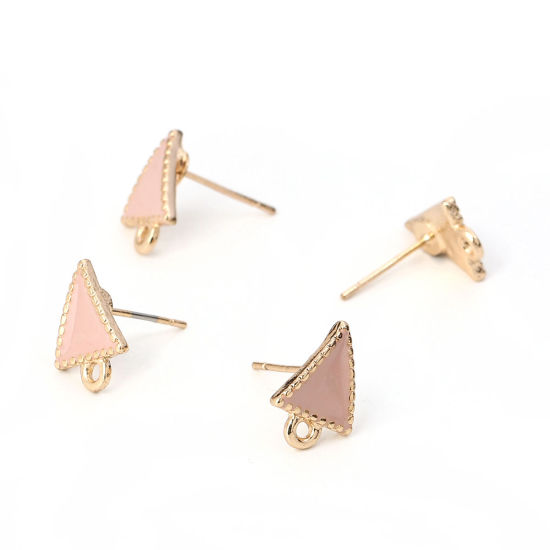 Image de Boucles d'Oreilles Puces en Alliage de Zinc Triangle Rose Doré avec Boucle Émail 13mm x 10mm, Epaisseur de Fil: (21 gauge), 10 Pcs