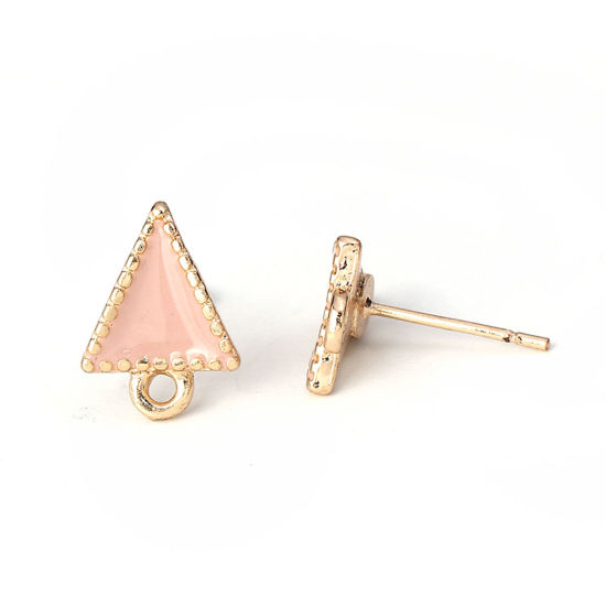 Image de Boucles d'Oreilles Puces en Alliage de Zinc Triangle Rose Doré avec Boucle Émail 13mm x 10mm, Epaisseur de Fil: (21 gauge), 10 Pcs