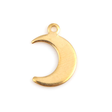 Picture of Stainless Steel Blank Stamping Tags Charms Half Moon Gold Plated Roller Burnishing 16mm x 11mm, 10 PCs