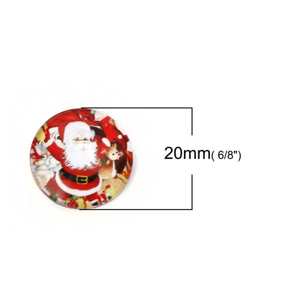 Bild von Glas Dom Cabochon Verzierung Rund Platt Weiß & Rot Weihnachten Weihnachtsmann Muster 20mm D., 30 Stück