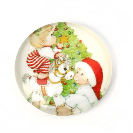 Glas Dom Cabochon Verzierung Rund Platt Weiß & Grün Weihnachten Weihnachtsbaum Muster 20mm D., 30 Stück