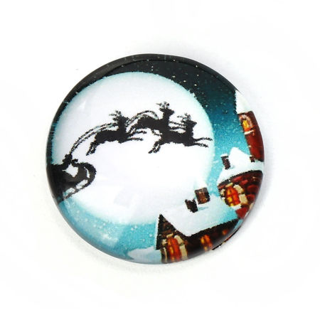 Стеклянные Газоплотный Кабошон Круглые, Белый & Синий с узором Лось 20мм диаметр, 30 ШТ