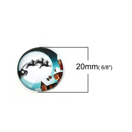 Image de Cabochon Dôme en Verre Rond Dos Plat Blanc & Bleu Cerf du Père David 20mm Dia, 30 Pcs