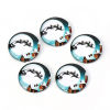 Изображение Стеклянные Газоплотный Кабошон Круглые, Белый & Синий с узором Лось 20мм диаметр, 30 ШТ