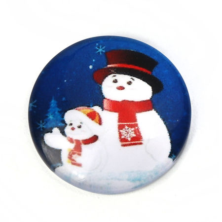 Vidrio Dome Seals Cabochon Ronda Flatback Blanco & Azul Claro Muñeco de nieve Navidad 20mm Dia, 30 Unidades