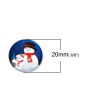 Image de Cabochon Dôme en Verre Rond Dos Plat Blanc & Bleu Foncé Bonhomme de Neige de Noël 20mm Dia, 30 Pcs
