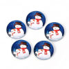 Image de Cabochon Dôme en Verre Rond Dos Plat Blanc & Bleu Foncé Bonhomme de Neige de Noël 20mm Dia, 30 Pcs