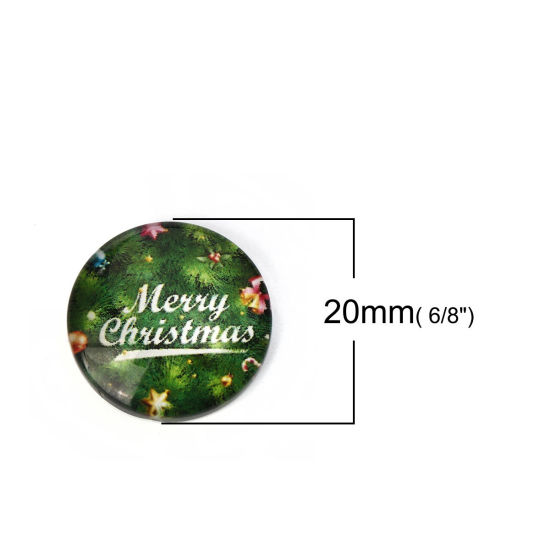 Bild von Glas Dom Cabochon Verzierung Rund Platt Grün Message Muster " Merry Christmas " 20mm D., 30 Stück