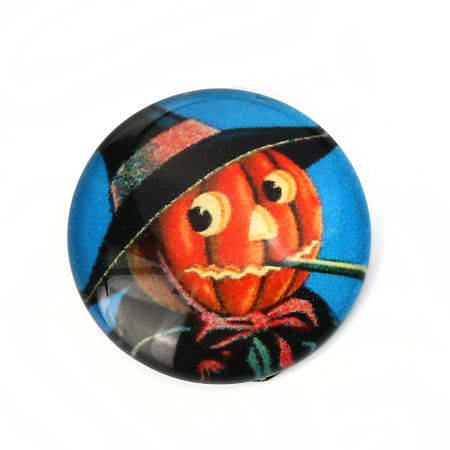 Glass Dome Seals Cabochon Round Flatback Orange-red Halloween Pumpkin Man Pattern 20mm( 6/8") Dia, 30 PCs