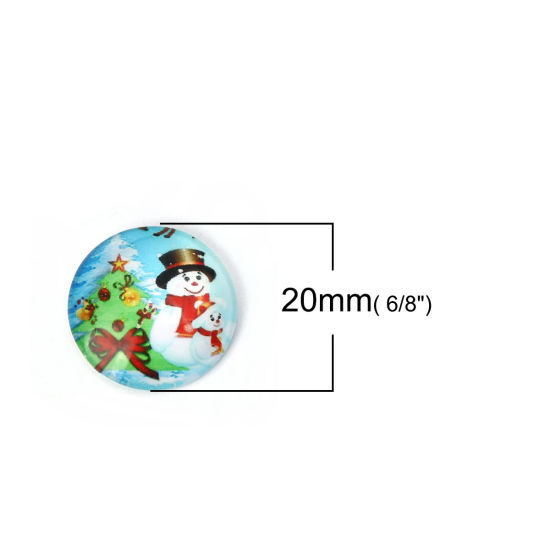 Image de Cabochon Dôme en Verre Rond Dos Plat Multicolore Bonhomme de Neige de Noël 20mm Dia, 30 Pcs