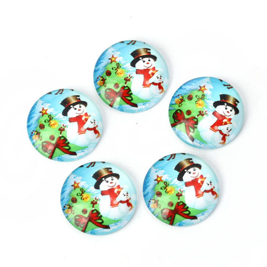 Image de Cabochon Dôme en Verre Rond Dos Plat Multicolore Bonhomme de Neige de Noël 20mm Dia, 30 Pcs