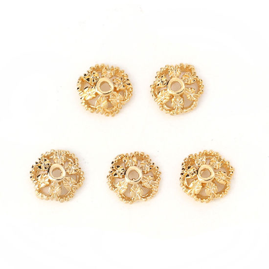 Picture of Brass Beads Caps Flower 18K Real Gold Plated (Fit Beads Size: 8mm Dia.) 7mm( 2/8") x 7mm( 2/8"), 10 PCs                                                                                                                                                       