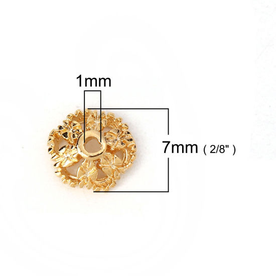 Image de Coupelles en Laiton Fleur Plaqué Or Véritable (Apparié à Perle: 8mm Dia) 7mm x 7mm, 10 Pcs