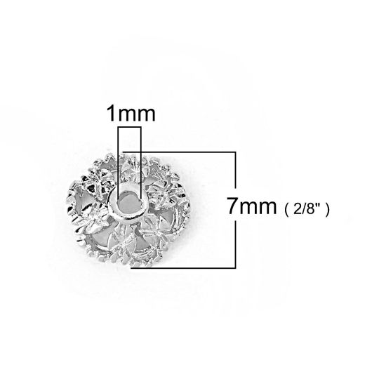 Image de Coupelles en Laiton Fleur Plaqué Platine Véritable (Apparié à Perle: 8mm Dia) 7mm x 7mm, 10 Pcs