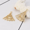 Picture of Brass Chandelier Connectors Fan-shaped 18K Real Gold Plated Filigree 28mm(1 1/8") x 24mm(1"), 3 PCs