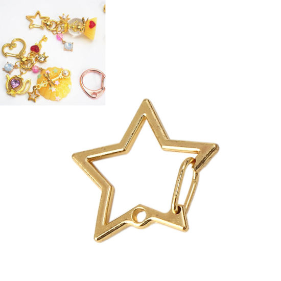 Picture of Zinc Based Alloy Keychain & Keyring Pentagram Star Rose Gold 27mm x 25mm, 5 PCs