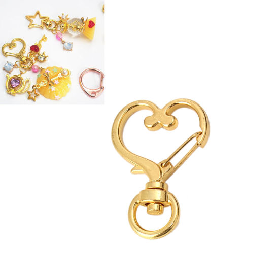 Bild von Zinklegierung Schlüsselkette & Schlüsselring Herz Vergoldet 35mm x 24mm, 5 Stück