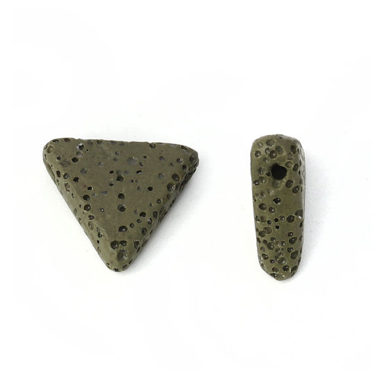 Picture of Lava Rock ( Natural ) Beads Triangle Army Green About 19mm( 6/8") x 17mm( 5/8"), Hole: Approx 1.5mm, 5 PCs