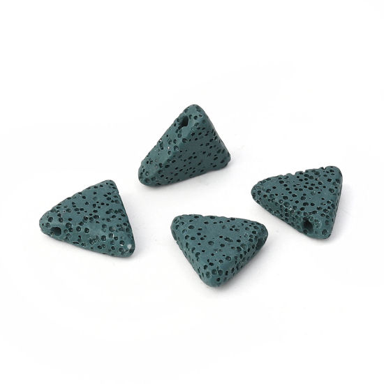 Picture of Lava Rock ( Natural ) Beads Triangle Dark Green About 19mm( 6/8") x 17mm( 5/8"), Hole: Approx 1.5mm, 5 PCs