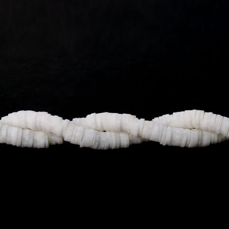 Picture of Polymer Clay Katsuki Beads Heishi Beads Disc Beads Round White About 5mm Dia, Hole: Approx 1.9mm, 41cm(16 1/8") long, 3 PCs (Approx 346 PCs/Strand)