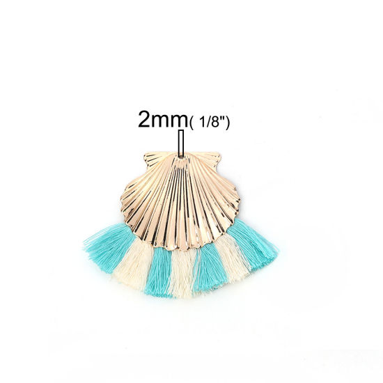 Immagine di Cotone Nappine Ciondoli Conchiglia Oro Placcato Blu 8cm x 6.5cm, 2 Pz