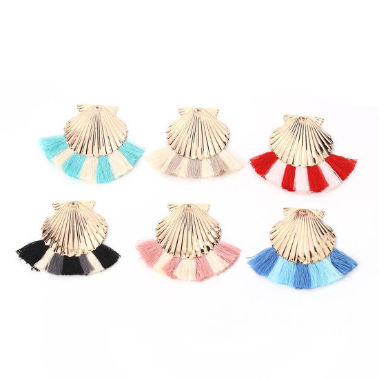 Immagine di Cotone Nappine Ciondoli Conchiglia Oro Placcato Blu 8cm x 6.5cm, 2 Pz