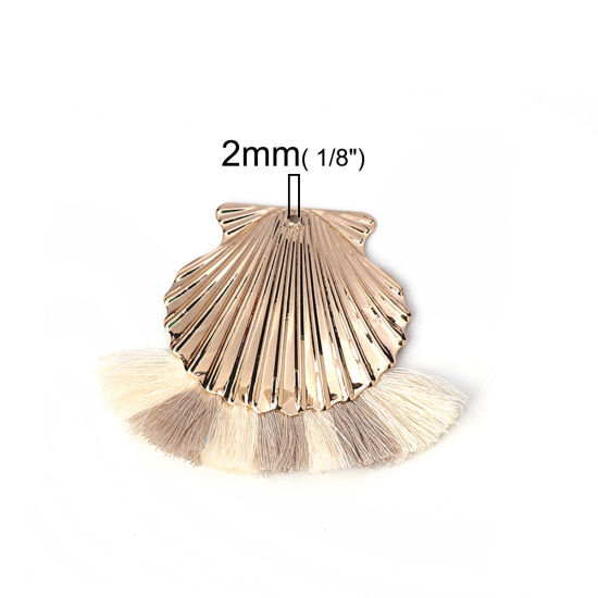 Immagine di Cotone Nappine Ciondoli Conchiglia Oro Placcato Grigio 8cm x 6.5cm, 2 Pz
