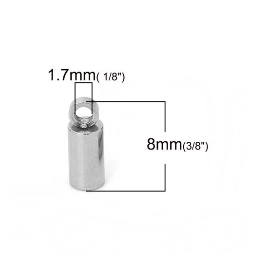 Image de Embouts pour Cordons en 304 Acier Inoxydable Colonne Argent Mat (pr Cordon: 2.5mm） 8mm x 3mm, 20 Pcs