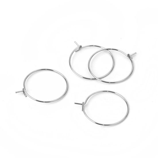 Picture of 304 Stainless Steel Hoop Earrings Round Silver Tone 23mm( 7/8") x 20mm( 6/8"), Post/ Wire Size: (20 gauge), 30 PCs