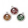 Picture of Zinc Based Alloy Charms Round Silver Tone Mixed Color Skull Enamel 27mm x 23mm, 1 Set ( 5 PCs/Set)