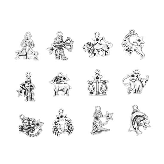 Imagen de Zamak Colgantes Charms Constelación Plata Antigua Mixto (Apta ss9 Pointed Back Rhinestone) 25mm x 22mm, 1 Juego ( 12 Unidades/Juego)