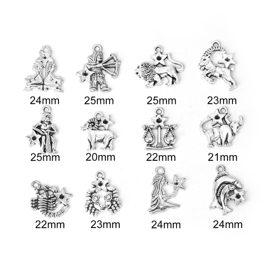 Imagen de Zamak Colgantes Charms Constelación Plata Antigua Mixto (Apta ss9 Pointed Back Rhinestone) 25mm x 22mm, 1 Juego ( 12 Unidades/Juego)
