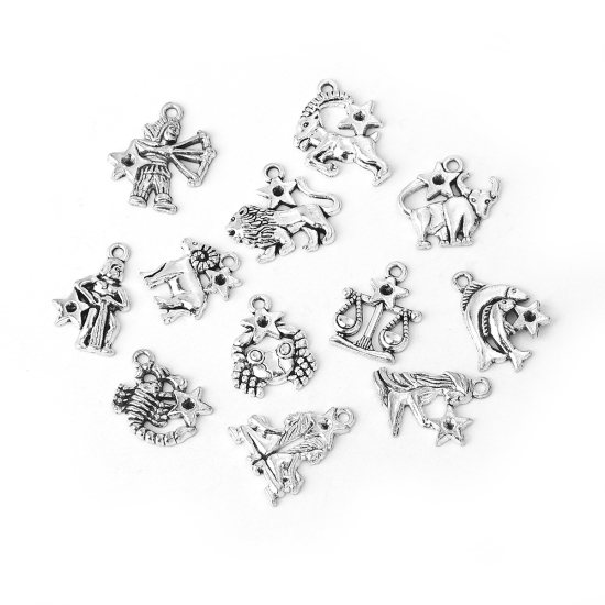 Imagen de Zamak Colgantes Charms Constelación Plata Antigua Mixto (Apta ss9 Pointed Back Rhinestone) 25mm x 22mm, 1 Juego ( 12 Unidades/Juego)