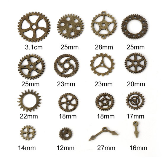 Image de Pendentifs Steampunk en Alliage de Zinc Roue Dentée Bronze Antique Mixte 31mm Dia. - 1.2cm Dia, 1 Kit ( 16 Pcs/Kit)