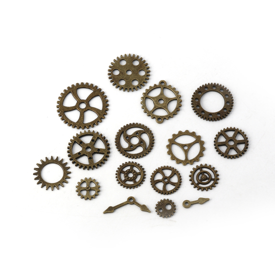 Picture of Zinc Based Alloy Steampunk Pendants Gear Antique Bronze Mixed 3.1cm(1 2/8") Dia. - 1.2cm( 4/8") Dia., 1 Set ( 16 PCs/Set)