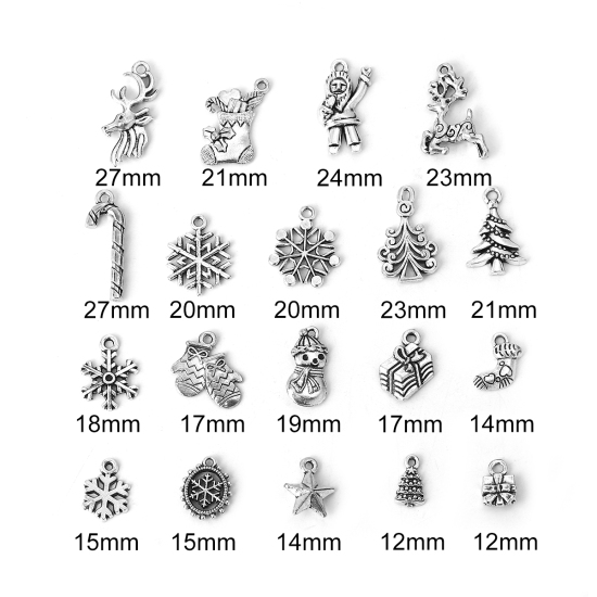 亜鉛合金 チャーム クリスマス・スノーフレーク 銀古美 混合色 ブーツ 27mmx 11mm - 12mm x7mm、 1 セット ( 19 個/セット) の画像