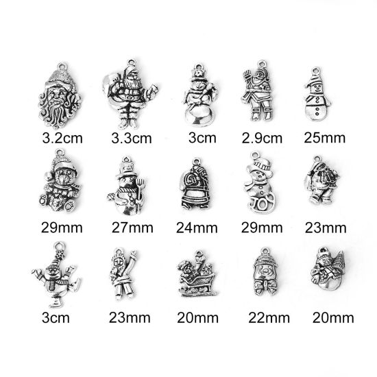 亜鉛合金 ペンダント クリスマス雪だるま 銀古美 混合色 クリスマス・サンタクロース 3.3cmx 2.5cm- 2cm x1.4cm、 1 セット ( 15 個/セット) の画像