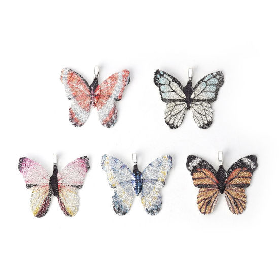 Immagine di Ottone Ciondoli Farfalla Argento Placcato Blu Chiaro 31mmx 28mm, 2 Pz