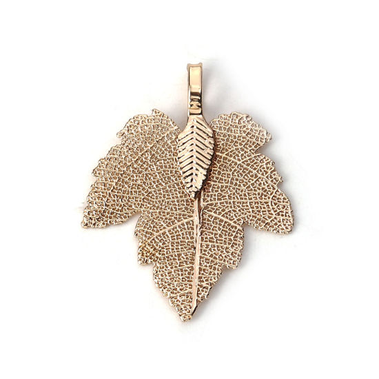 Picture of Brass Pendants Maple Leaf KC Gold Plated 36mm x28mm(1 3/8" x1 1/8") - 34mm x27mm(1 3/8" x1 1/8"), 2 PCs                                                                                                                                                       