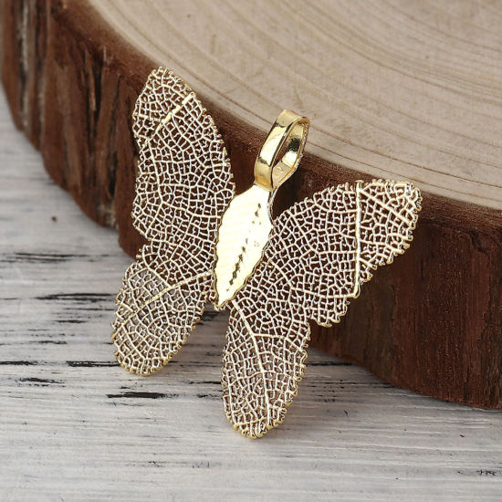 Immagine di Ottone Ciondoli Farfalla Oro di Champagne 31mmx 28mm, 2 Pz