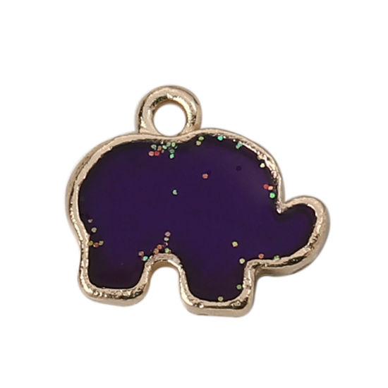 Imagen de Zamak Colgantes Charms Elefante Chapado en Oro Esmalte 16mm x 14mm, 10 Unidades