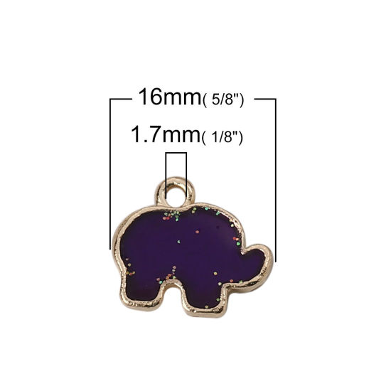 Imagen de Zamak Colgantes Charms Elefante Chapado en Oro Esmalte 16mm x 14mm, 10 Unidades