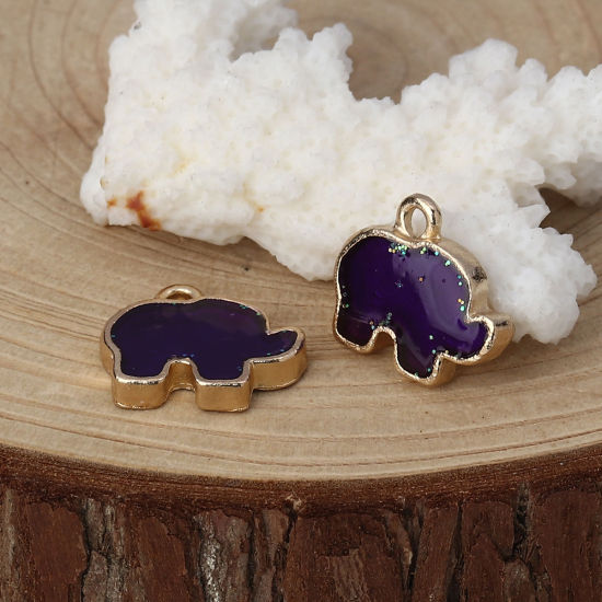 Imagen de Zamak Colgantes Charms Elefante Chapado en Oro Esmalte 16mm x 14mm, 10 Unidades