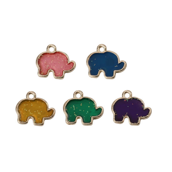 Imagen de Zamak Colgantes Charms Elefante Chapado en Oro Esmalte 16mm x 14mm, 10 Unidades