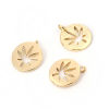 Picture of Brass Charms Round Gold Plated Maple Leaf 12mm( 4/8") x 10mm( 3/8"), 3 PCs