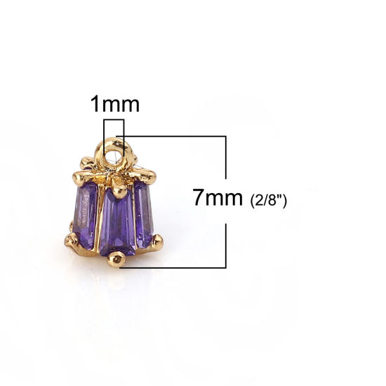 Image de Breloques en Laiton & Zirconia Cubique Fleur Doré Bleu Violet Rectangle 7mm x 5mm, 2 Pcs