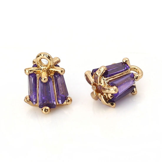 Image de Breloques en Laiton & Zirconia Cubique Fleur Doré Bleu Violet Rectangle 7mm x 5mm, 2 Pcs