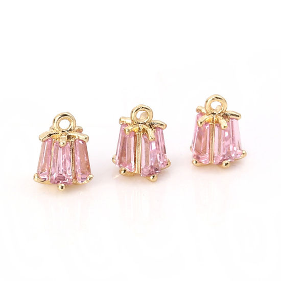 Image de Breloques en Laiton & Zirconia Cubique Fleur Doré Rose Rectangle 7mm x 5mm, 2 Pcs