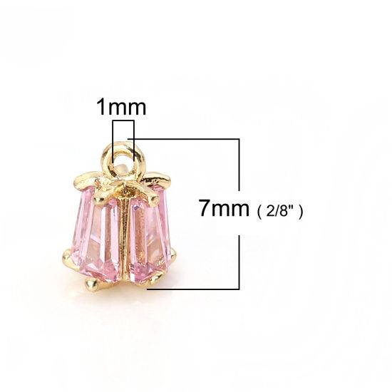 Image de Breloques en Laiton & Zirconia Cubique Fleur Doré Rose Rectangle 7mm x 5mm, 2 Pcs
