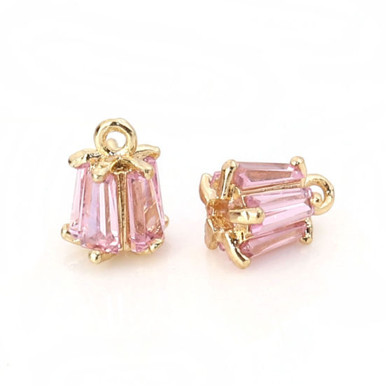 Image de Breloques en Laiton & Zirconia Cubique Fleur Doré Rose Rectangle 7mm x 5mm, 2 Pcs